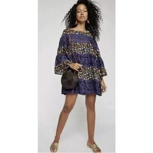 Free People Womens 6 Purple Bali Electric Daisy Cutwork Eyelet Mini Dress NWT